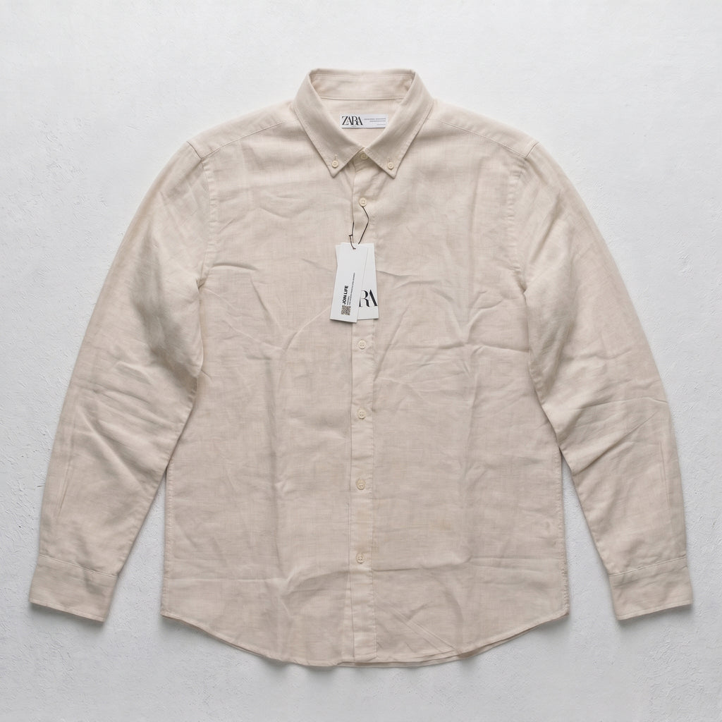 Zara Men's Linen-Cotton Blend Button-Down Long Sleeve Shirt