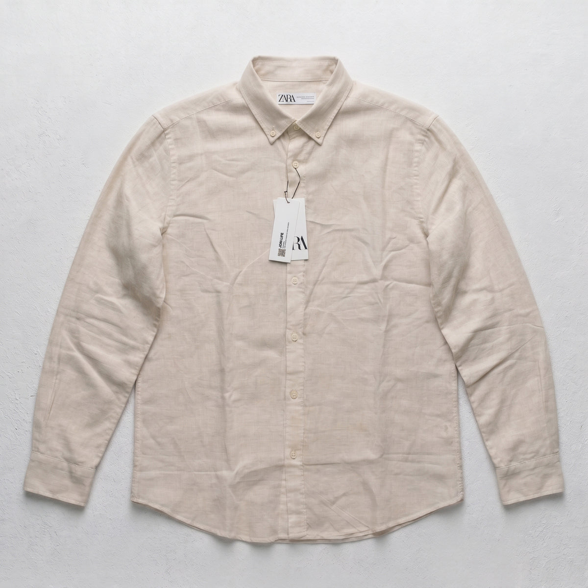 Zara Men's Linen-Cotton Blend Button-Down Long Sleeve Shirt