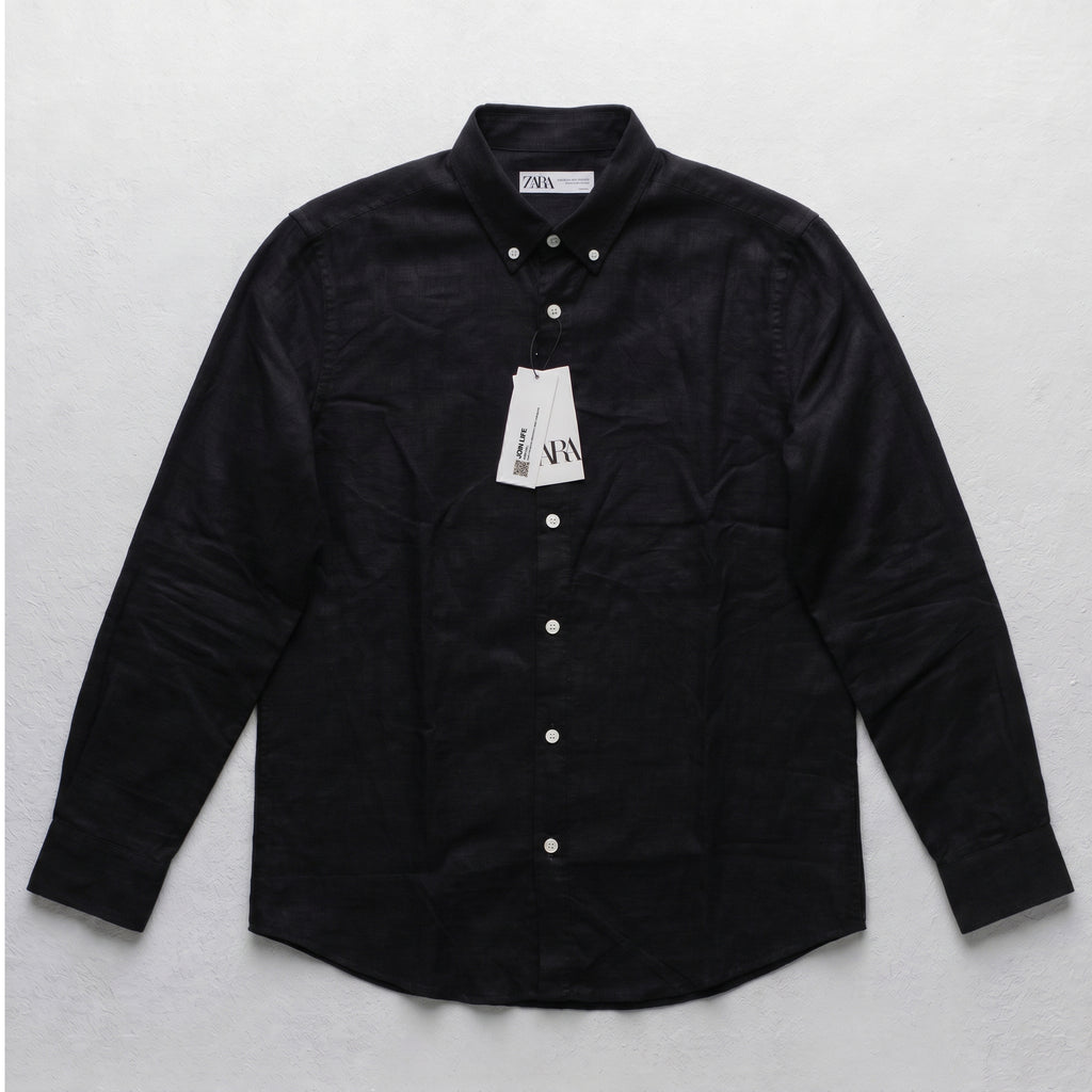 Zara Men's Linen-Cotton Blend Button-Down Long Sleeve Shirt