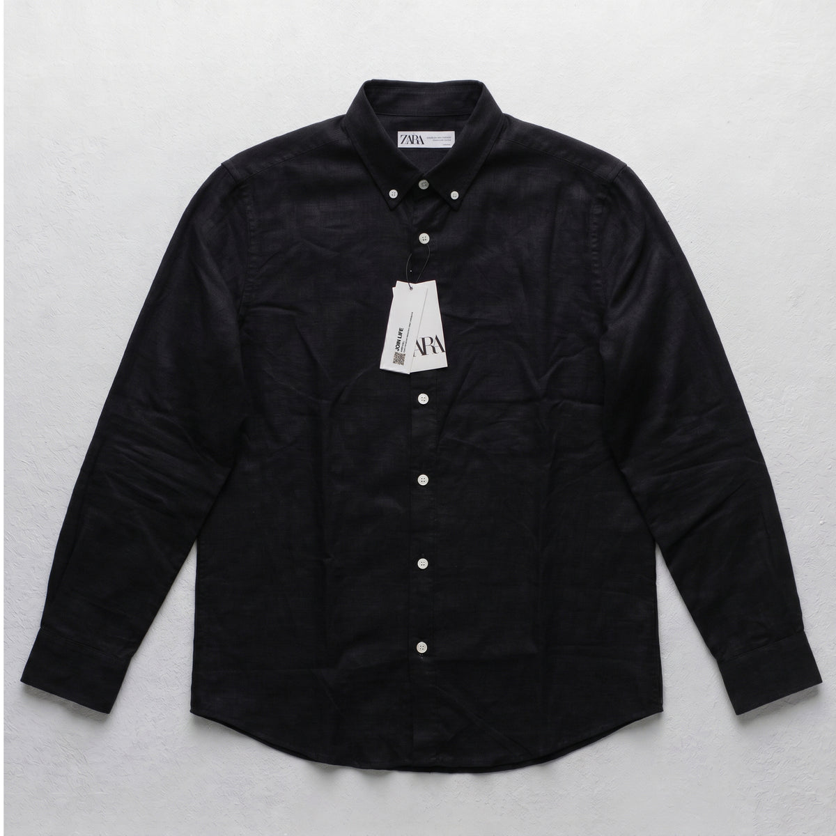 Zara Men's Linen-Cotton Blend Button-Down Long Sleeve Shirt
