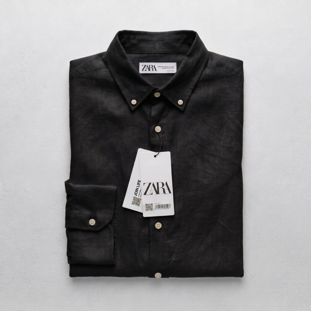 Zara Men's Linen-Cotton Blend Button-Down Long Sleeve Shirt