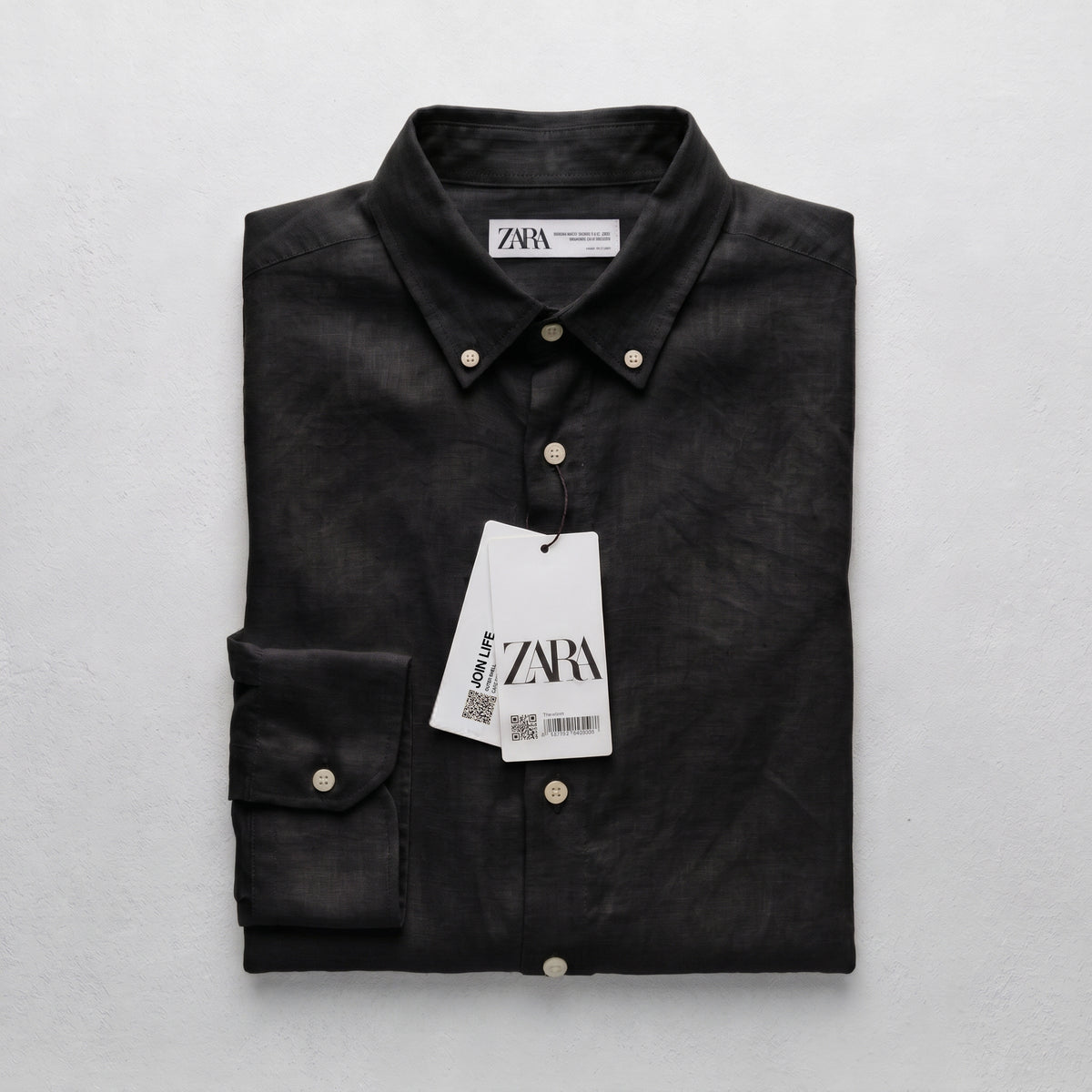 Zara Men's Linen-Cotton Blend Button-Down Long Sleeve Shirt
