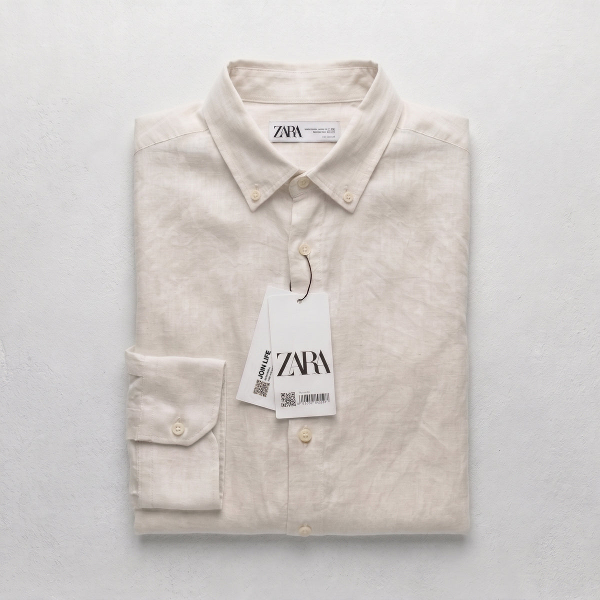 Zara Men's Linen-Cotton Blend Button-Down Long Sleeve Shirt