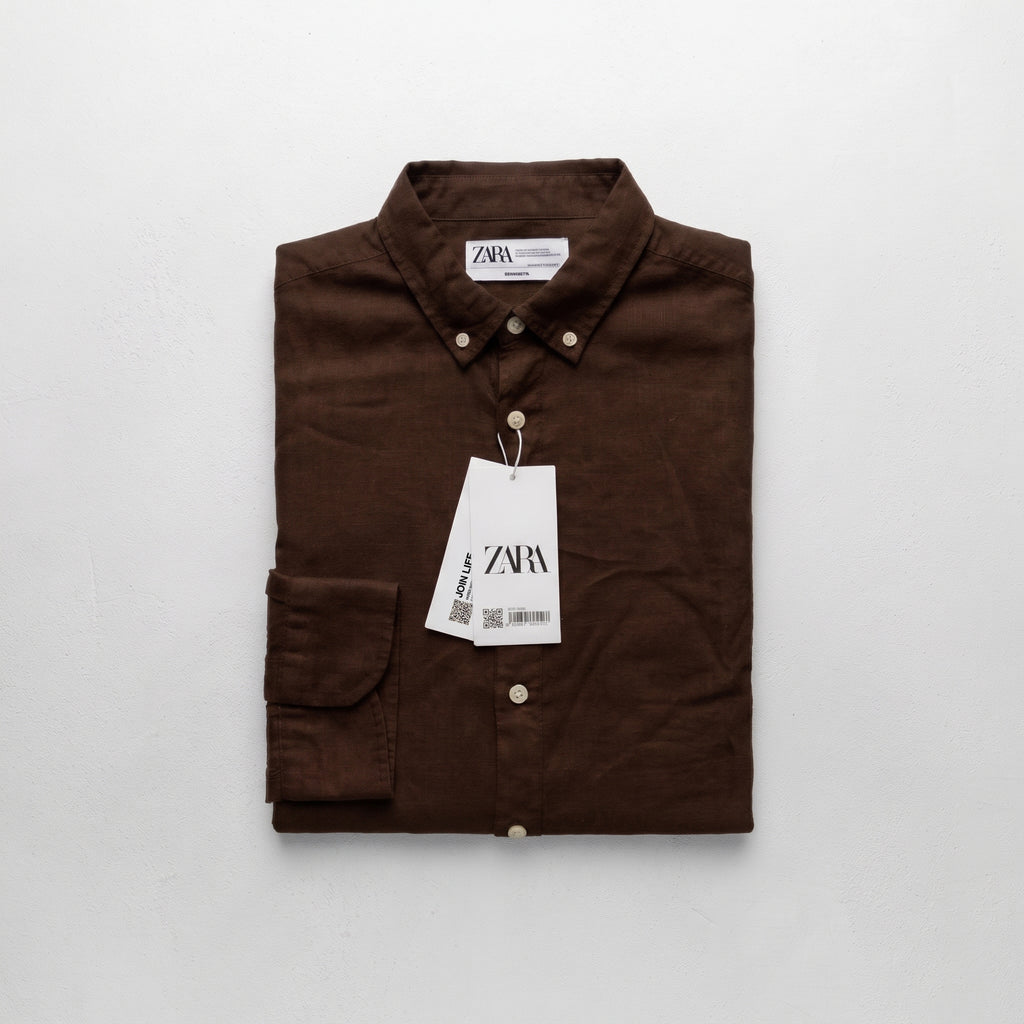 Zara Men's Linen-Cotton Blend Button-Down Long Sleeve Shirt