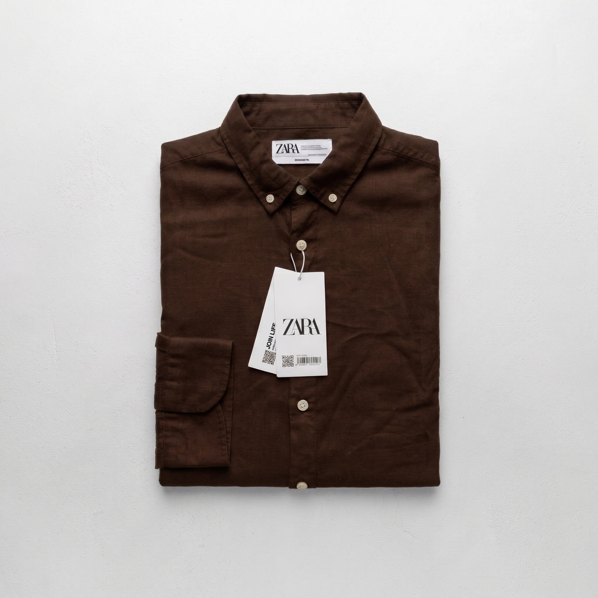Zara Men's Linen-Cotton Blend Button-Down Long Sleeve Shirt