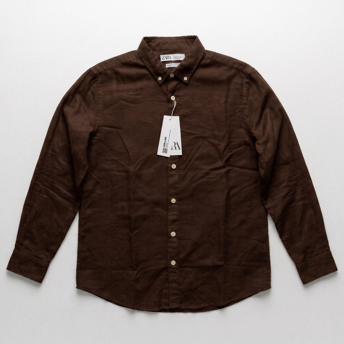 Zara Men's Linen-Cotton Blend Button-Down Long Sleeve Shirt