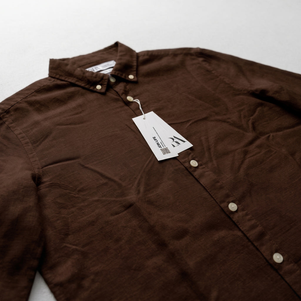 Zara Men's Linen-Cotton Blend Button-Down Long Sleeve Shirt