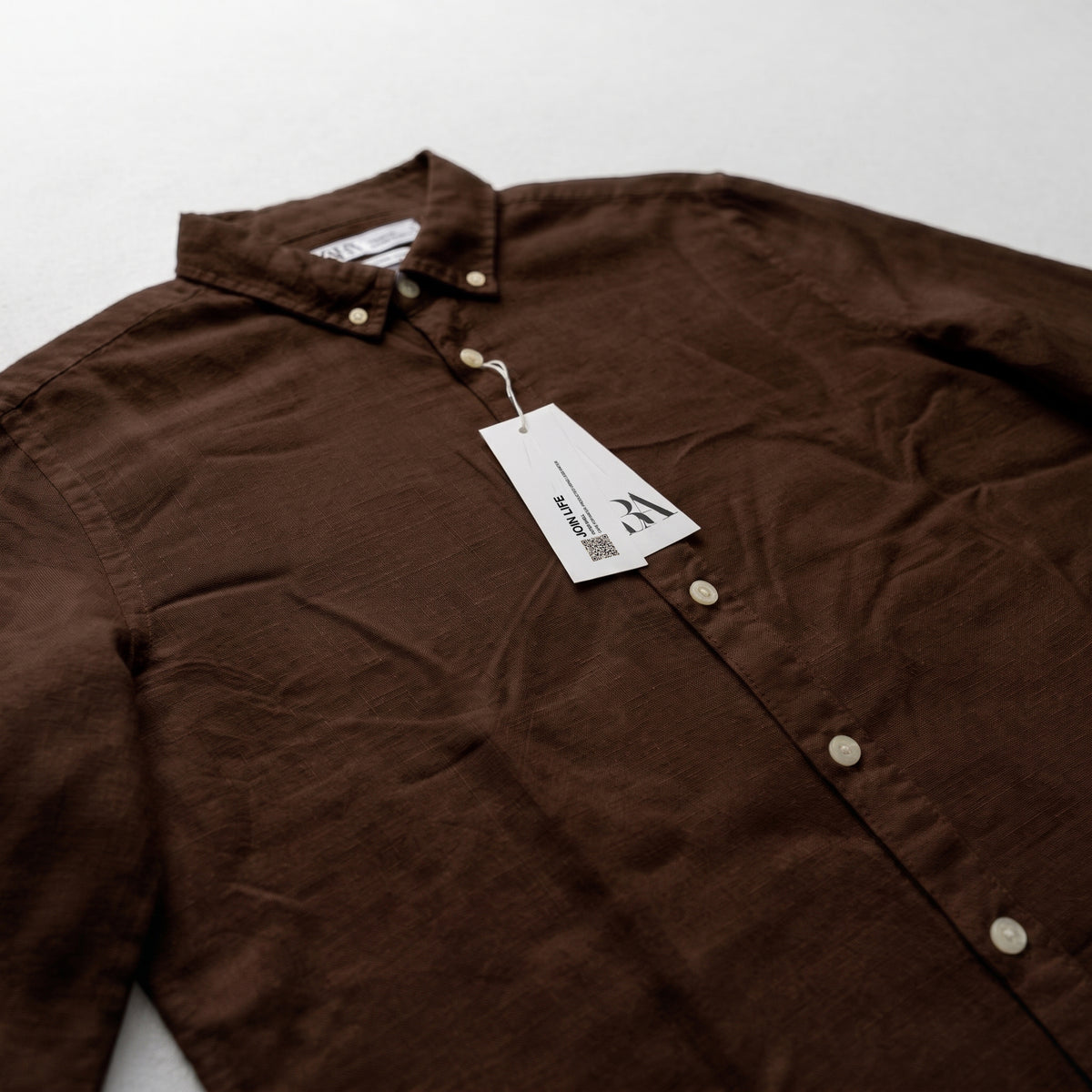 Zara Men's Linen-Cotton Blend Button-Down Long Sleeve Shirt
