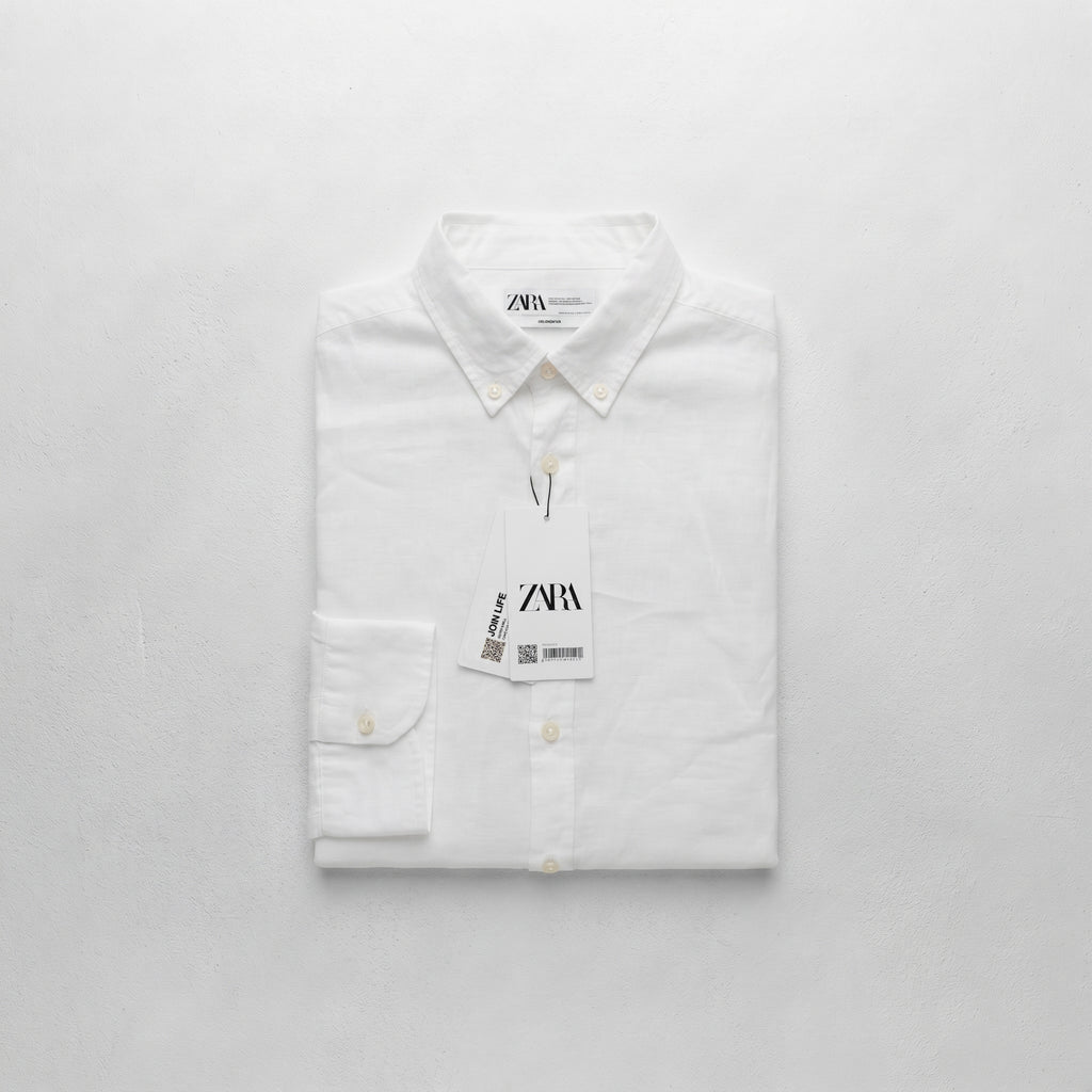 Zara Men's Linen-Cotton Blend Button-Down Long Sleeve Shirt
