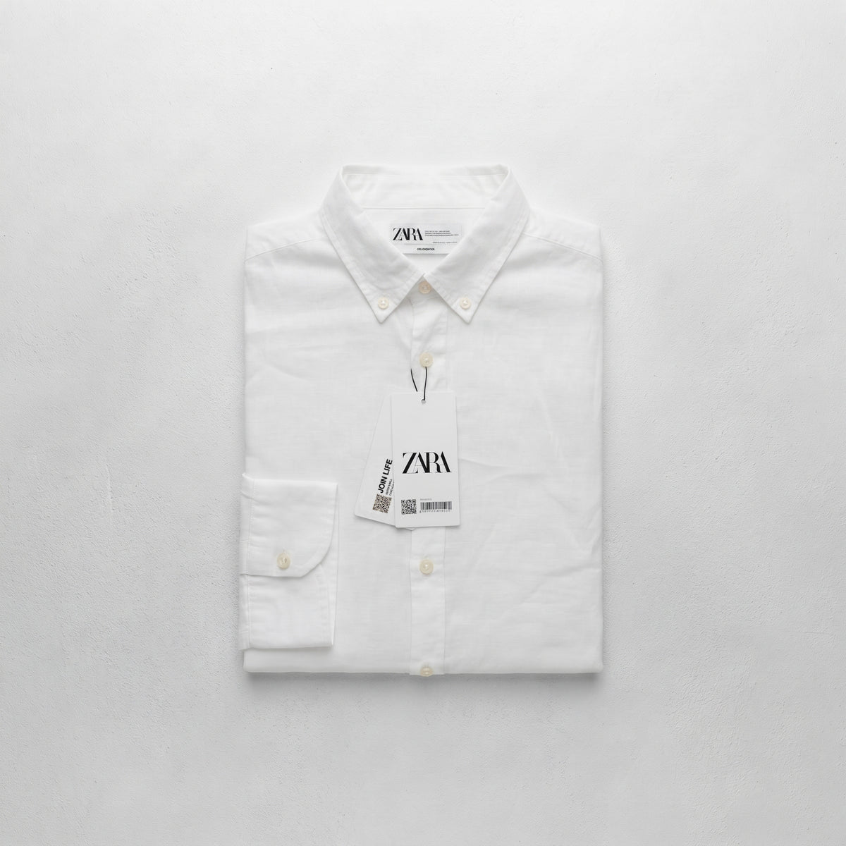 Zara Men's Linen-Cotton Blend Button-Down Long Sleeve Shirt