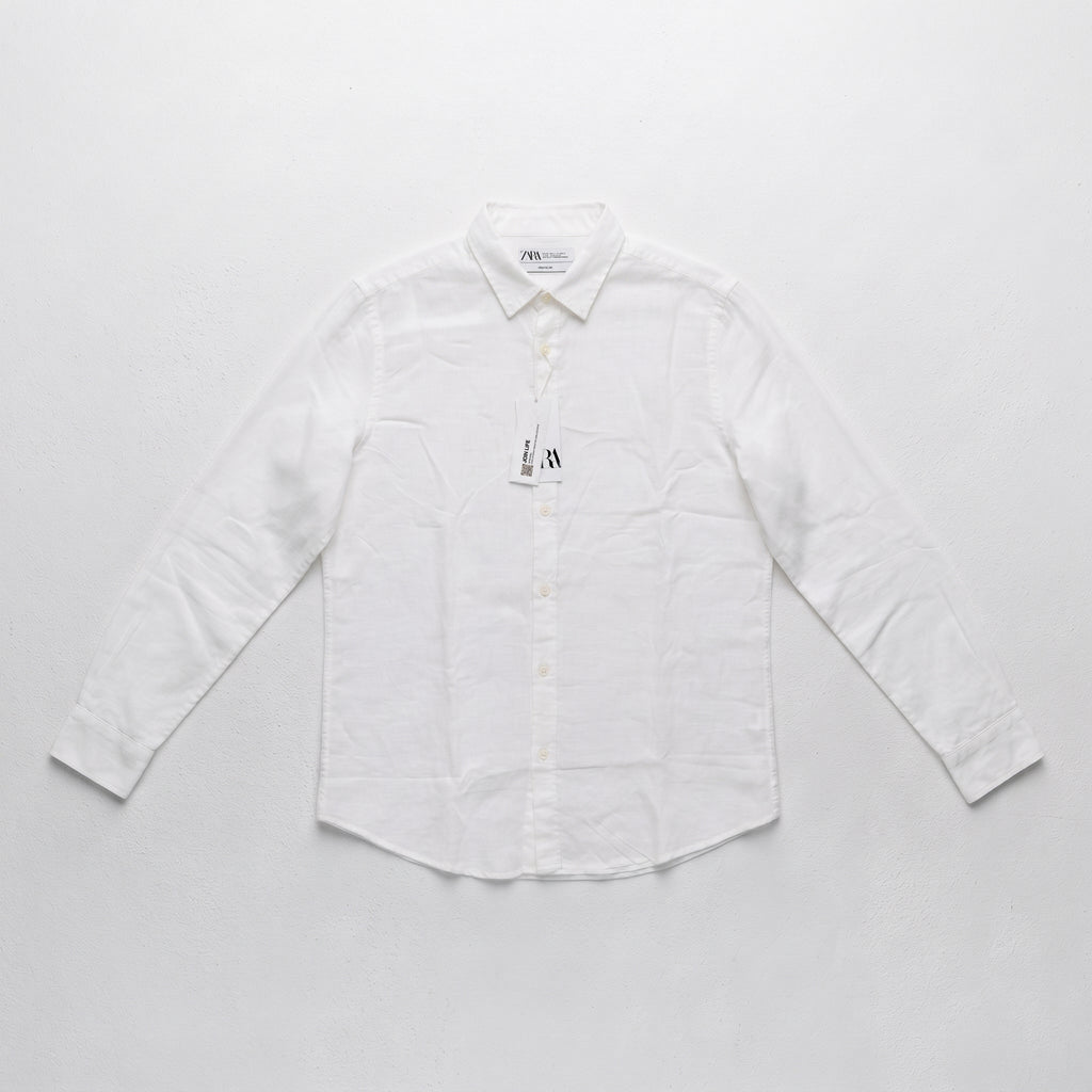 Zara Men's Linen-Cotton Blend Button-Down Long Sleeve Shirt