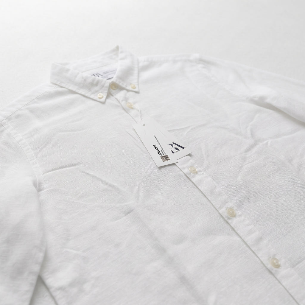Zara Men's Linen-Cotton Blend Button-Down Long Sleeve Shirt
