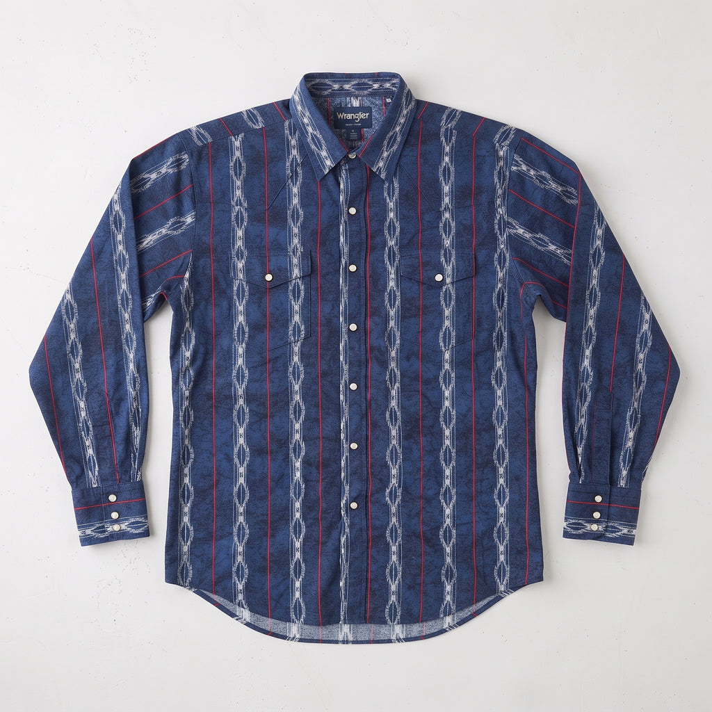 Wrangler Men's Retro Ikat Stripe Long Sleeve Western Snap Shirt