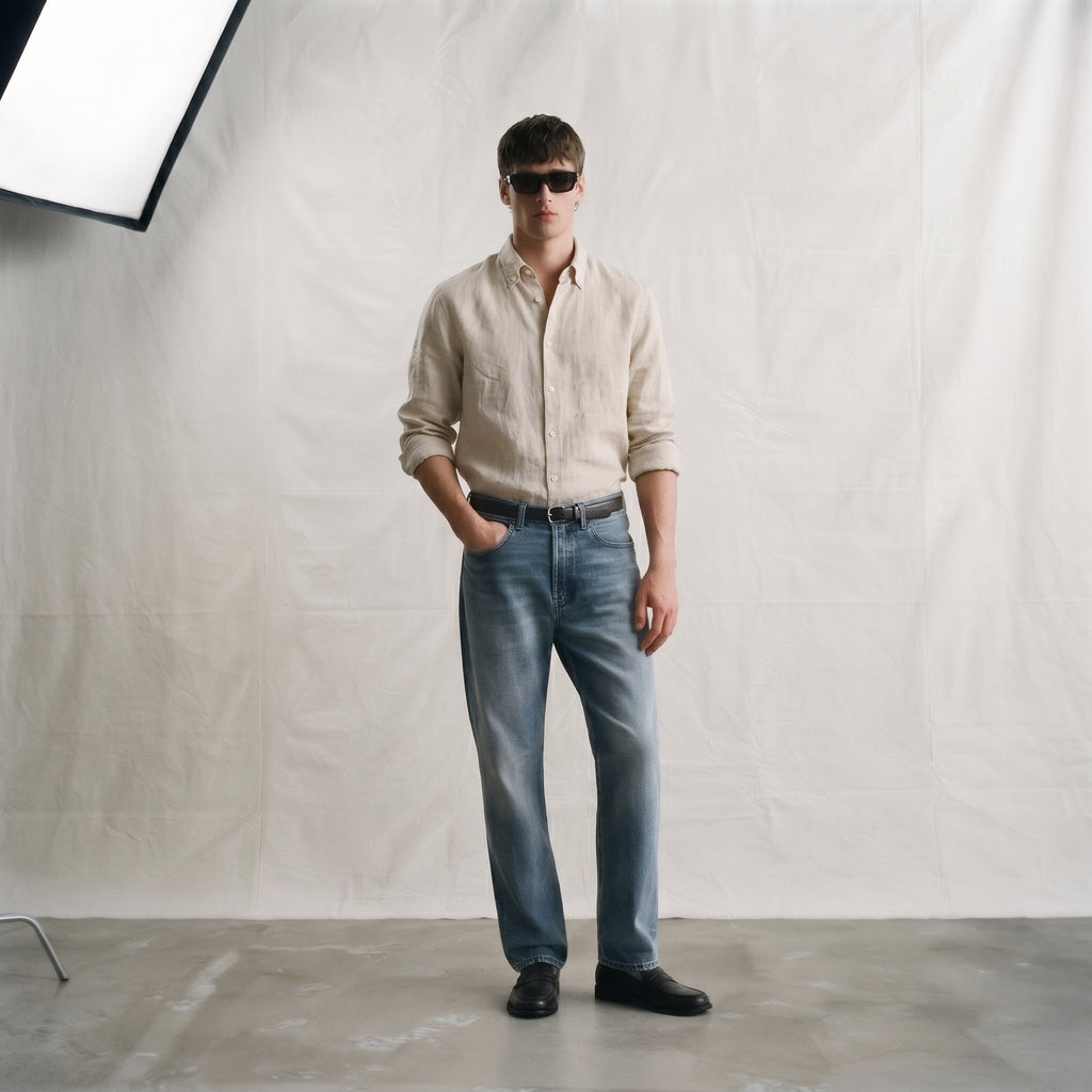 Zara Men's Linen-Cotton Blend Button-Down Long Sleeve Shirt
