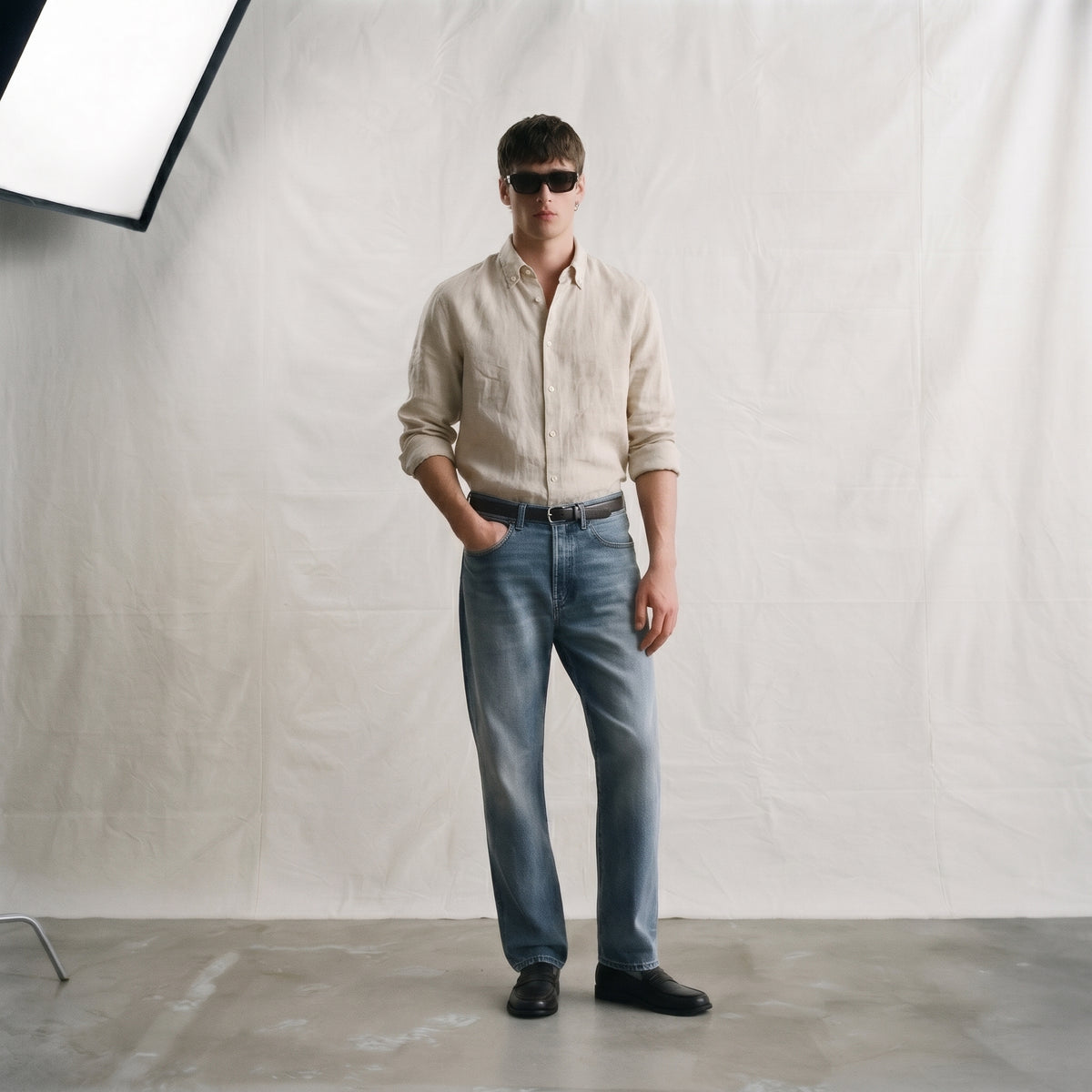 Zara Men's Linen-Cotton Blend Button-Down Long Sleeve Shirt