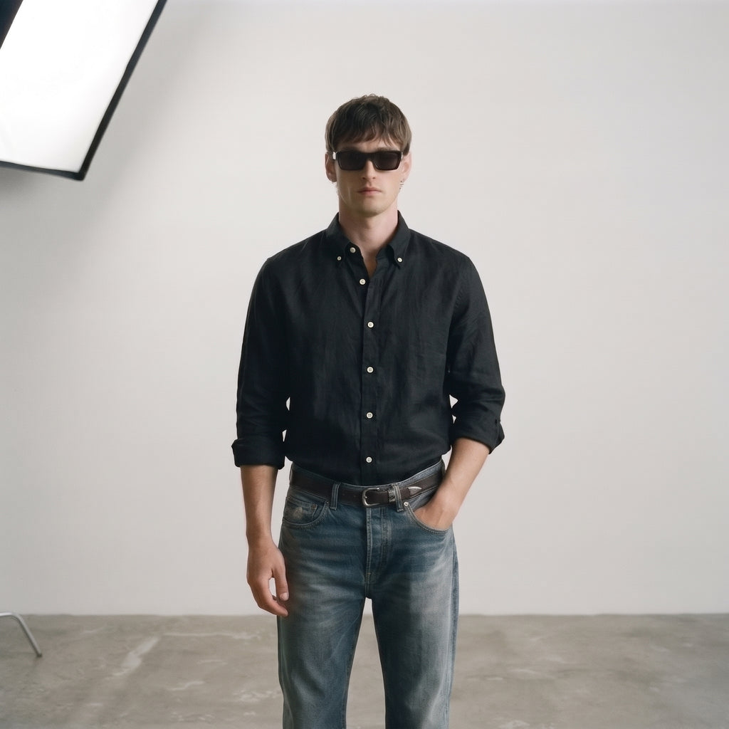 Zara Men's Linen-Cotton Blend Button-Down Long Sleeve Shirt