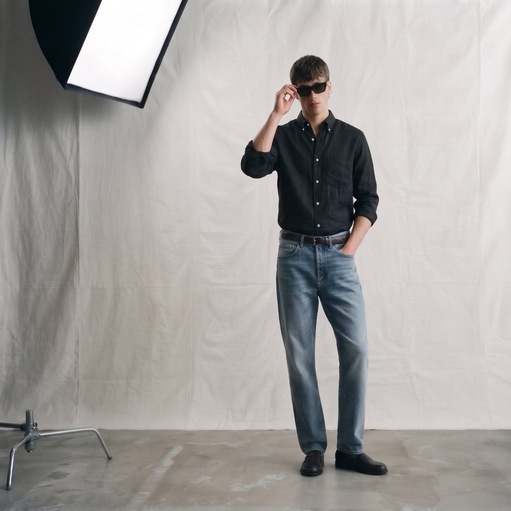 Zara Men's Linen-Cotton Blend Button-Down Long Sleeve Shirt
