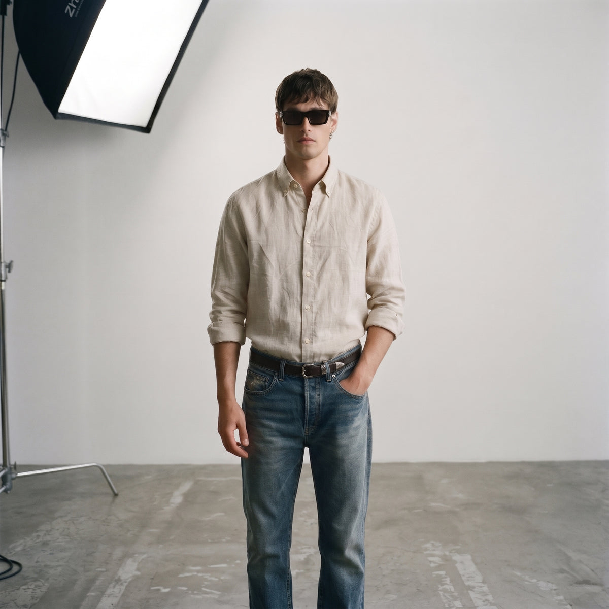 Zara Men's Linen-Cotton Blend Button-Down Long Sleeve Shirt