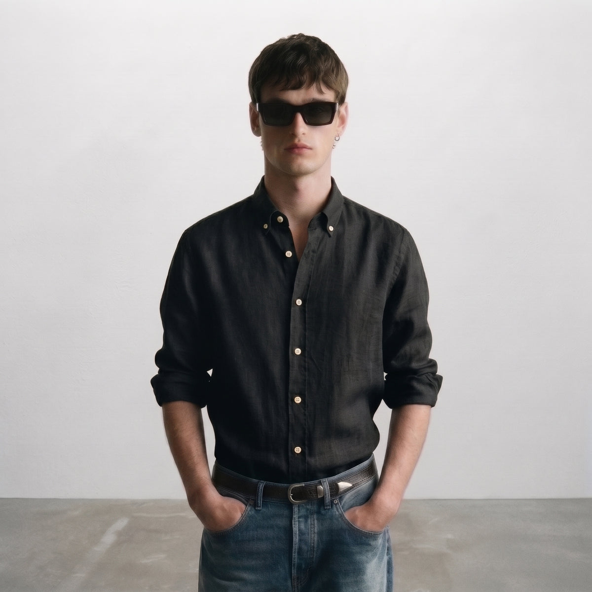 Zara Men's Linen-Cotton Blend Button-Down Long Sleeve Shirt