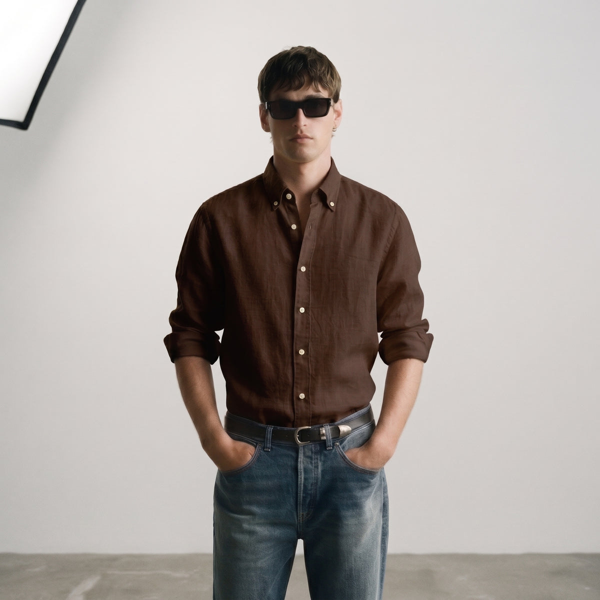 Zara Men's Linen-Cotton Blend Button-Down Long Sleeve Shirt