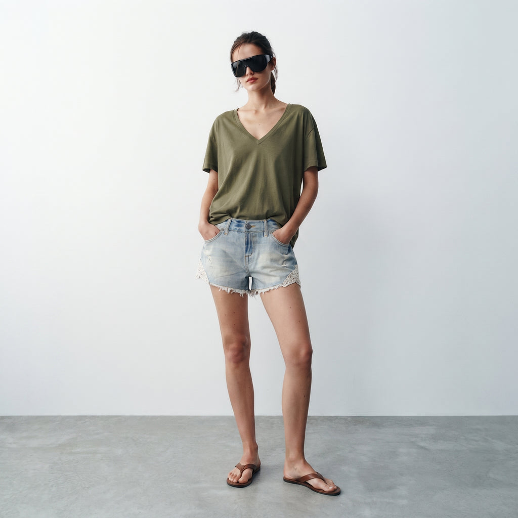 Next | Lace Insert Denim Shorts