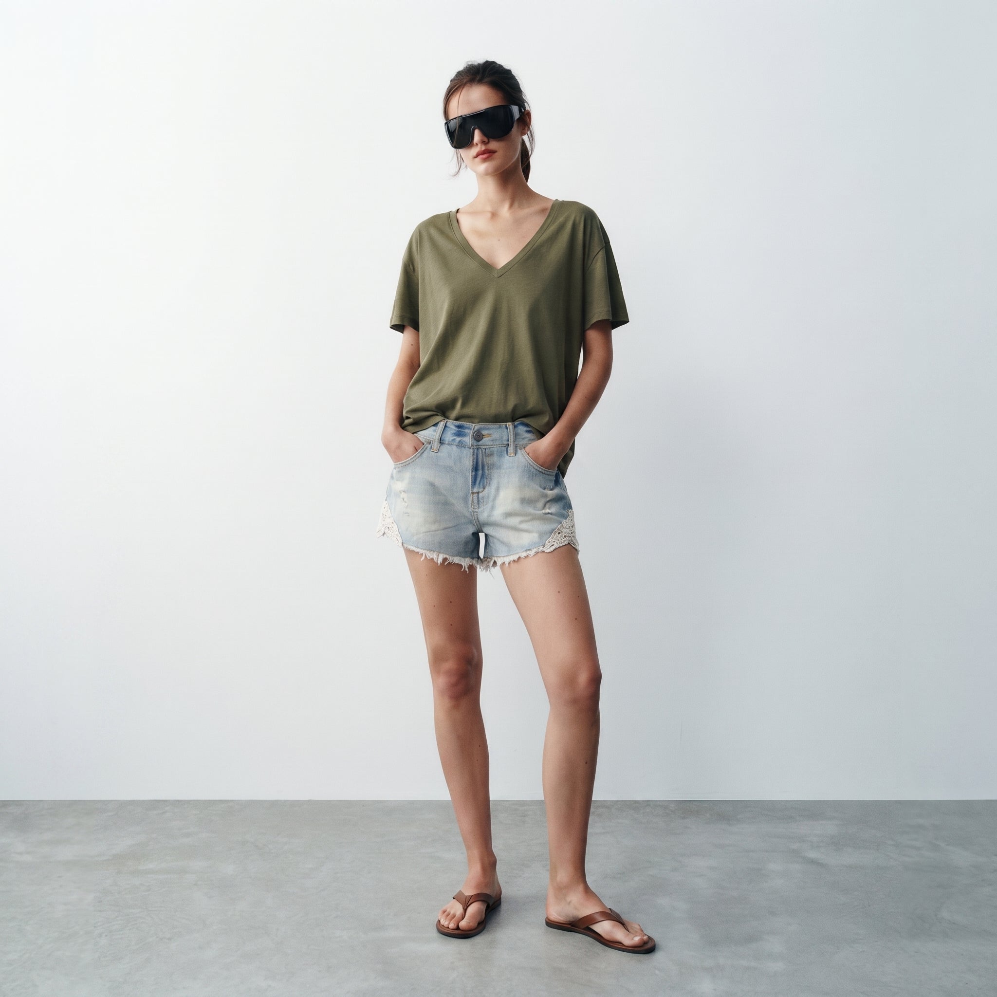 Next | Lace Insert Denim Shorts