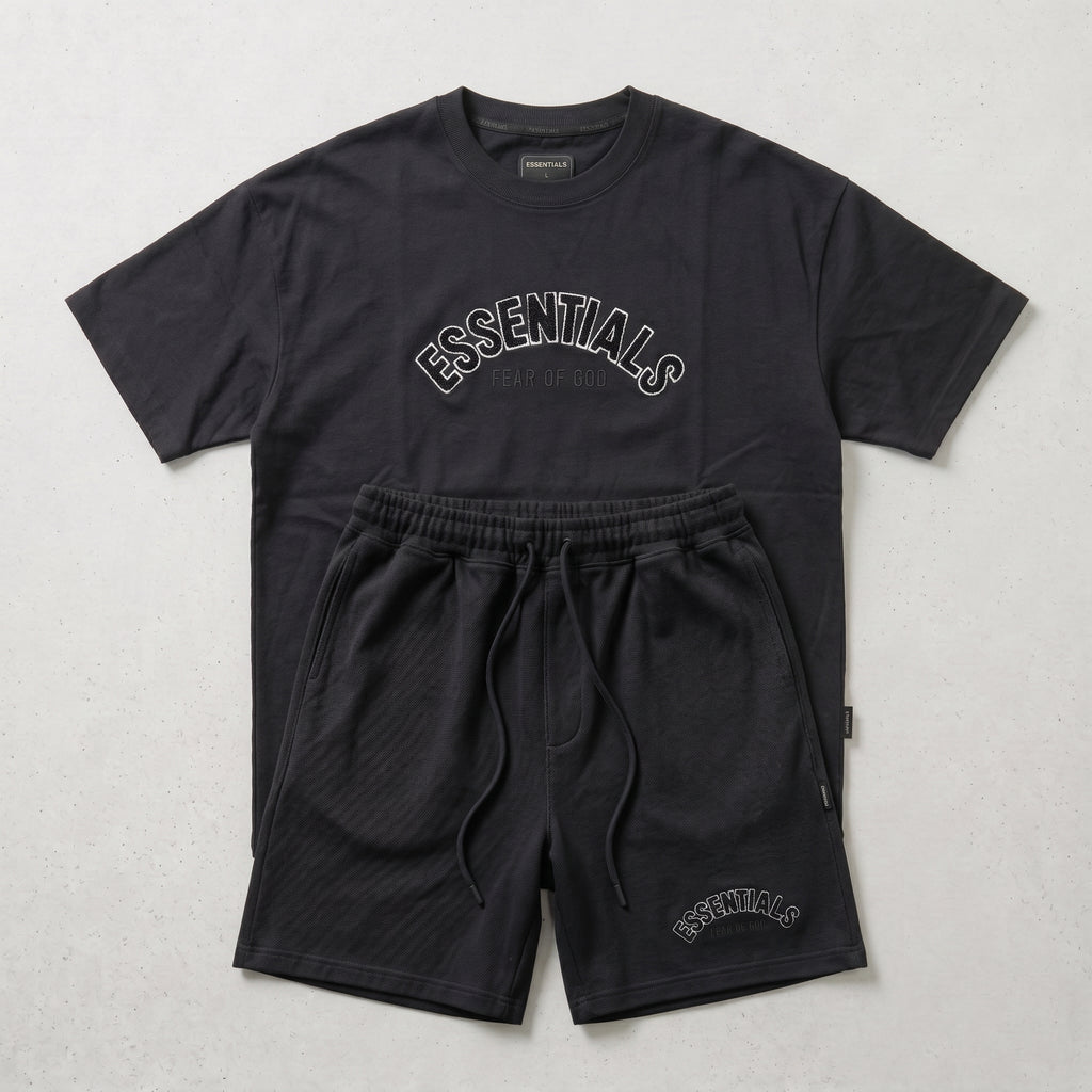 Fear of God | Essentials Men's Chenille Logo Oversized T-Shirt and Shorts Co-Ord Set
