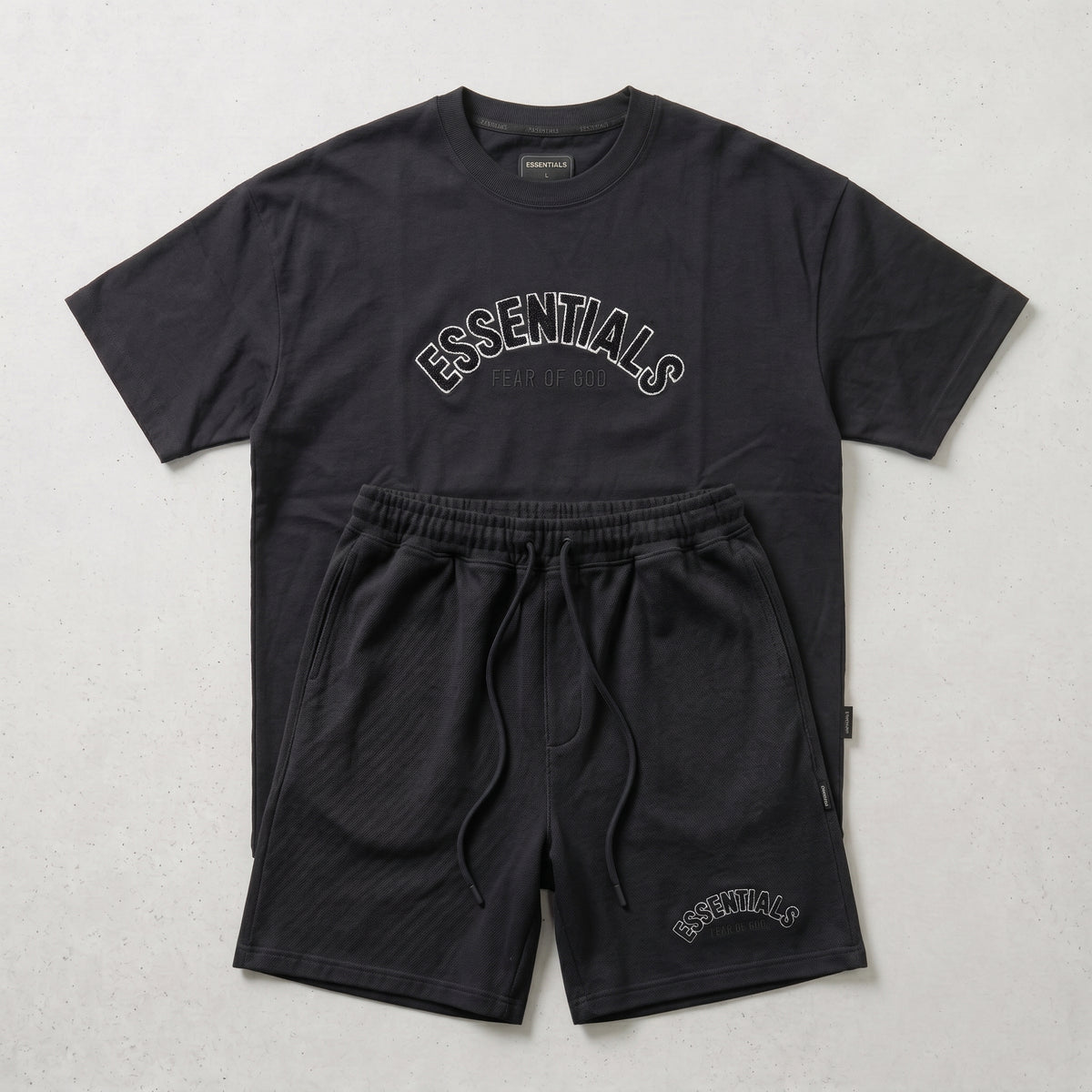 Fear of God | Essentials Men's Chenille Logo Oversized T-Shirt and Shorts Co-Ord Set