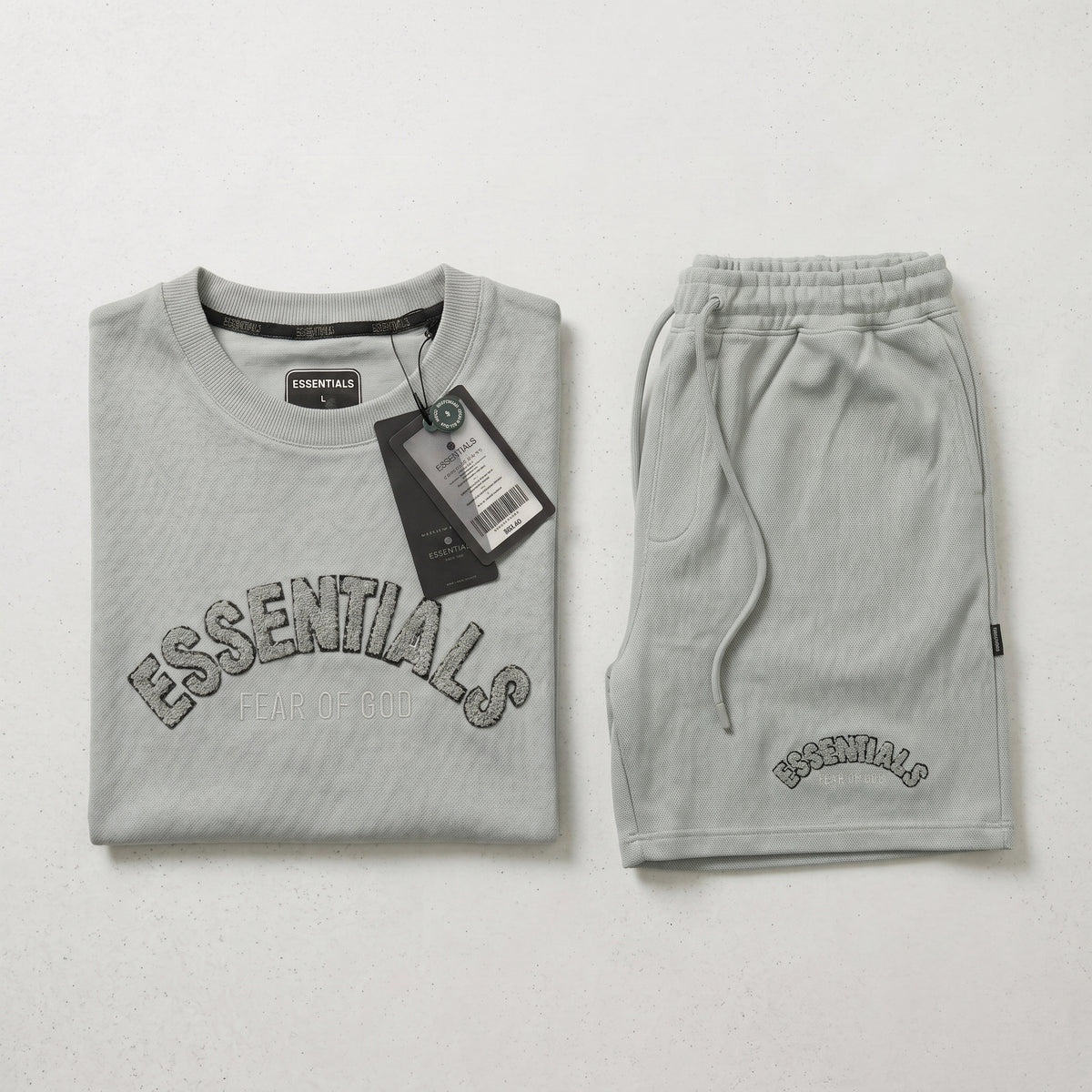 Fear of God | Essentials Men's Chenille Logo Oversized T-Shirt and Shorts Co-Ord Set