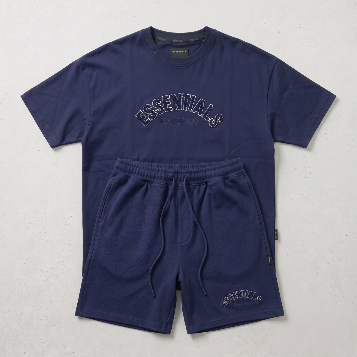 Fear of God | Essentials Men's Chenille Logo Oversized T-Shirt and Shorts Co-Ord Set