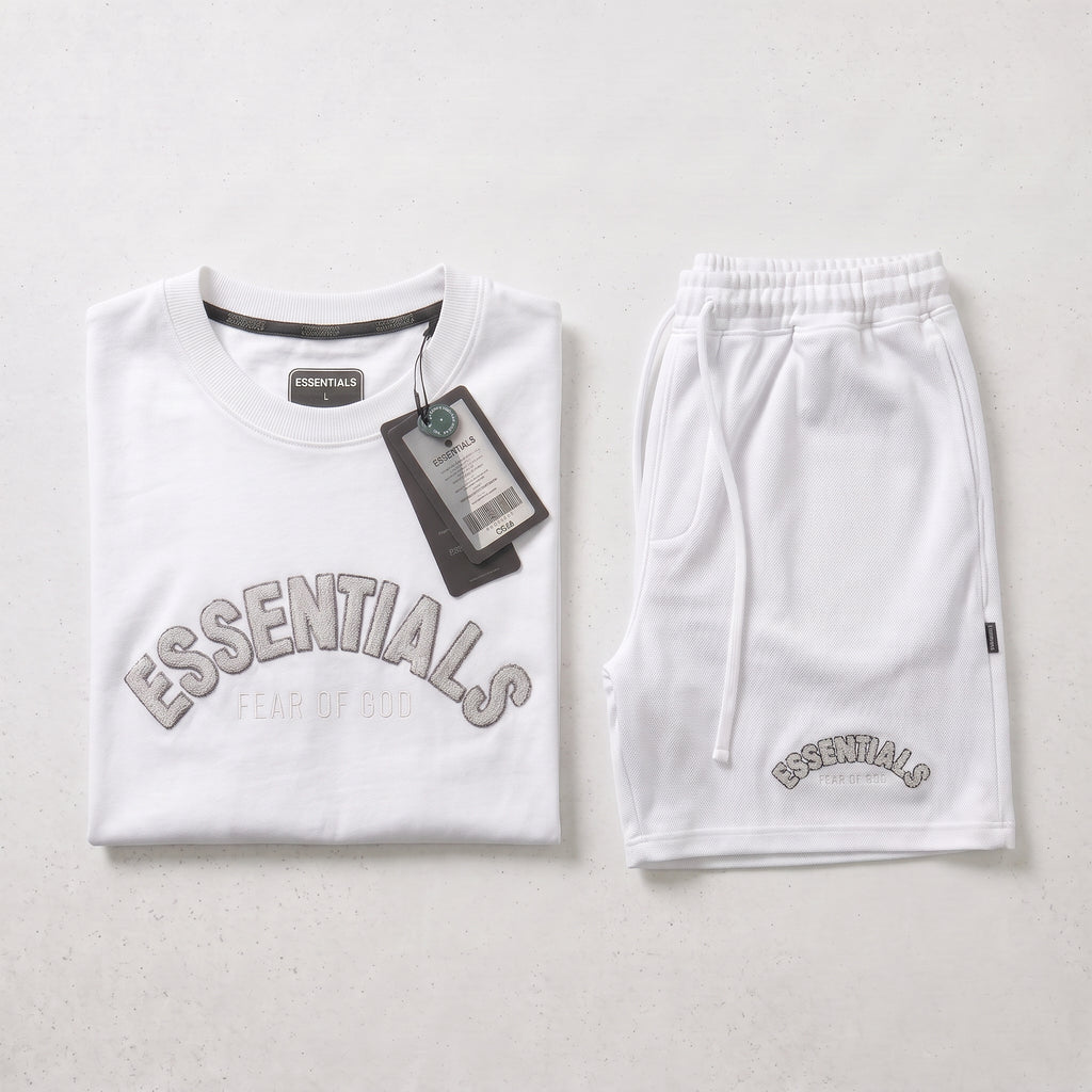 Fear of God | Essentials Men's Chenille Logo Oversized T-Shirt and Shorts Co-Ord Set
