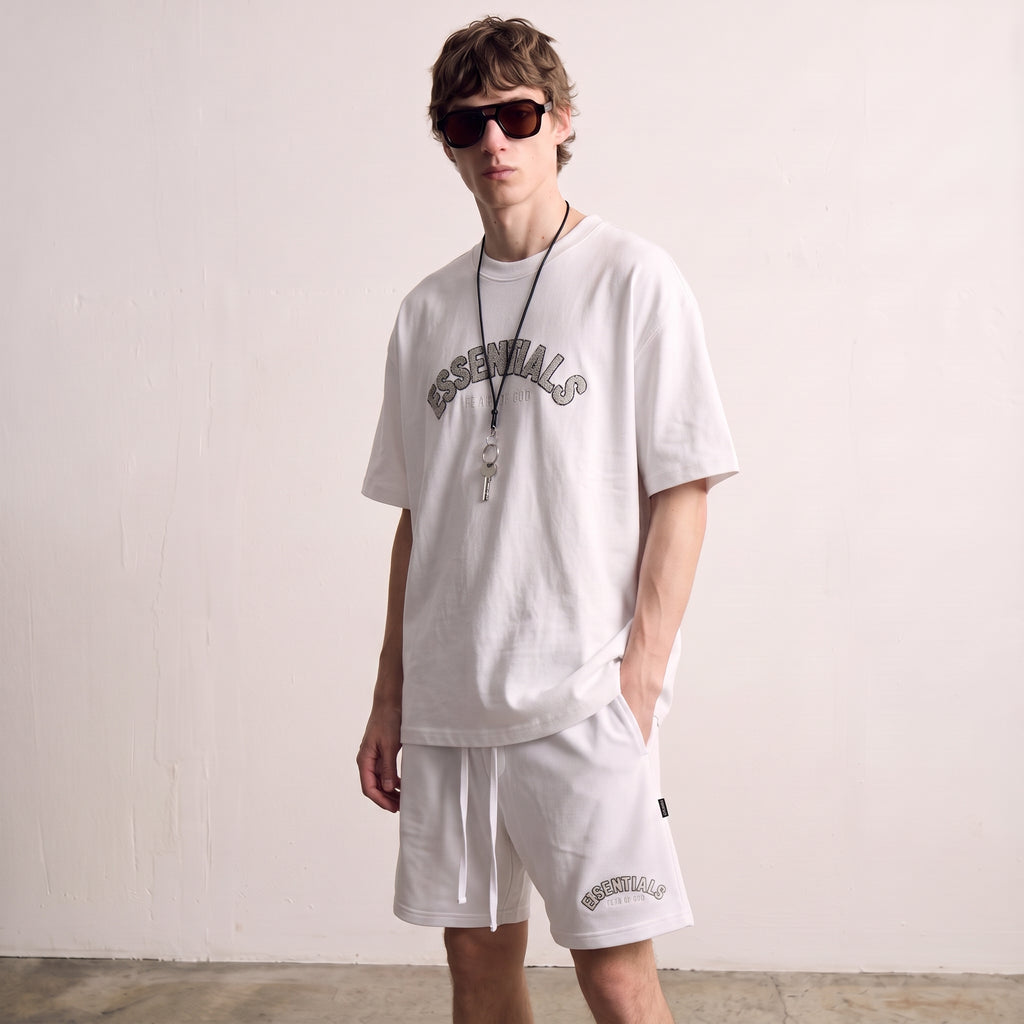 Fear of God | Essentials Men's Chenille Logo Oversized T-Shirt and Shorts Co-Ord Set