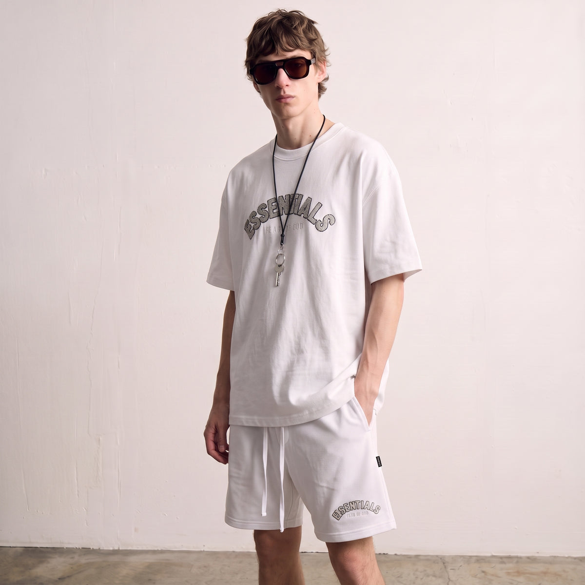 Fear of God | Essentials Men's Chenille Logo Oversized T-Shirt and Shorts Co-Ord Set