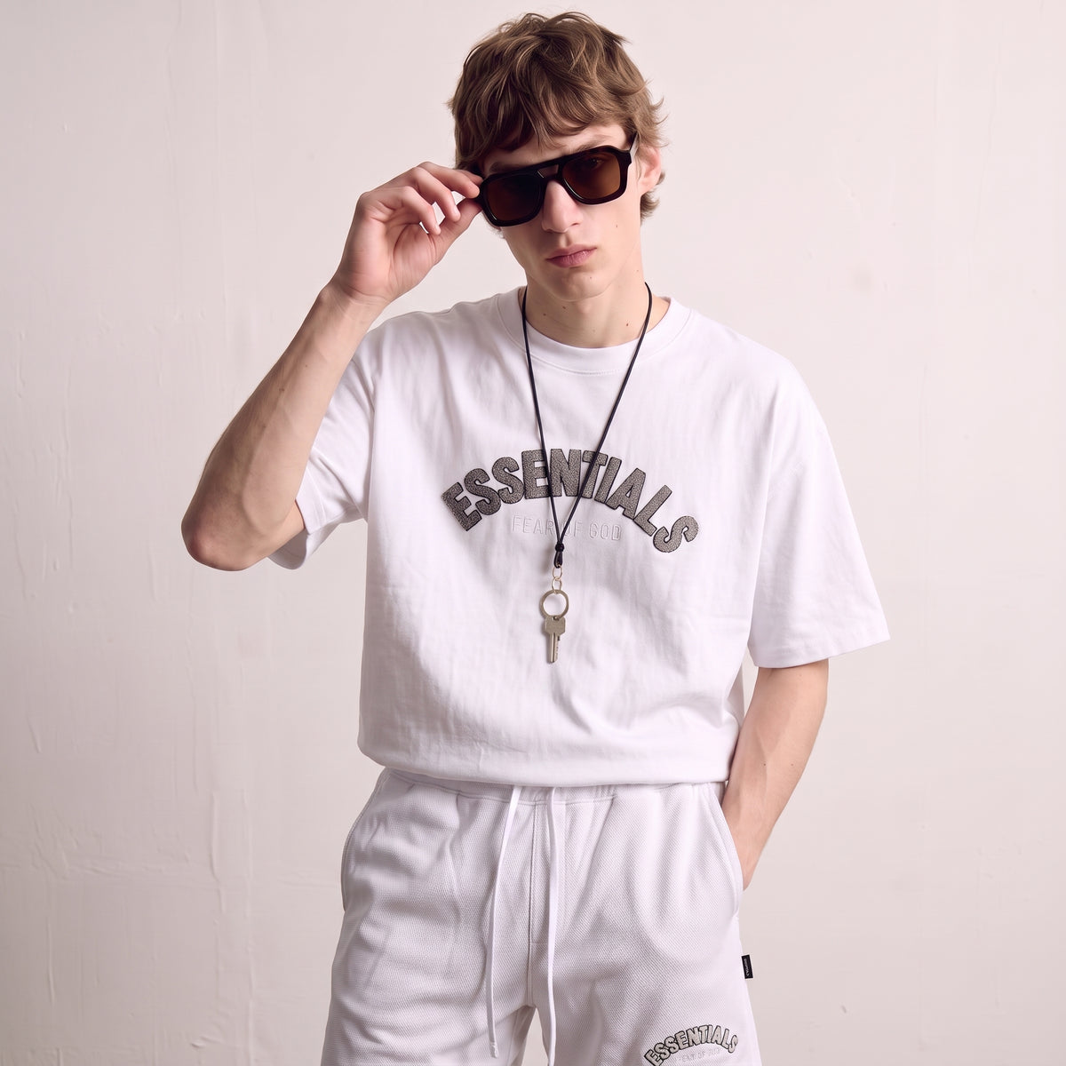 Fear of God | Essentials Men's Chenille Logo Oversized T-Shirt and Shorts Co-Ord Set