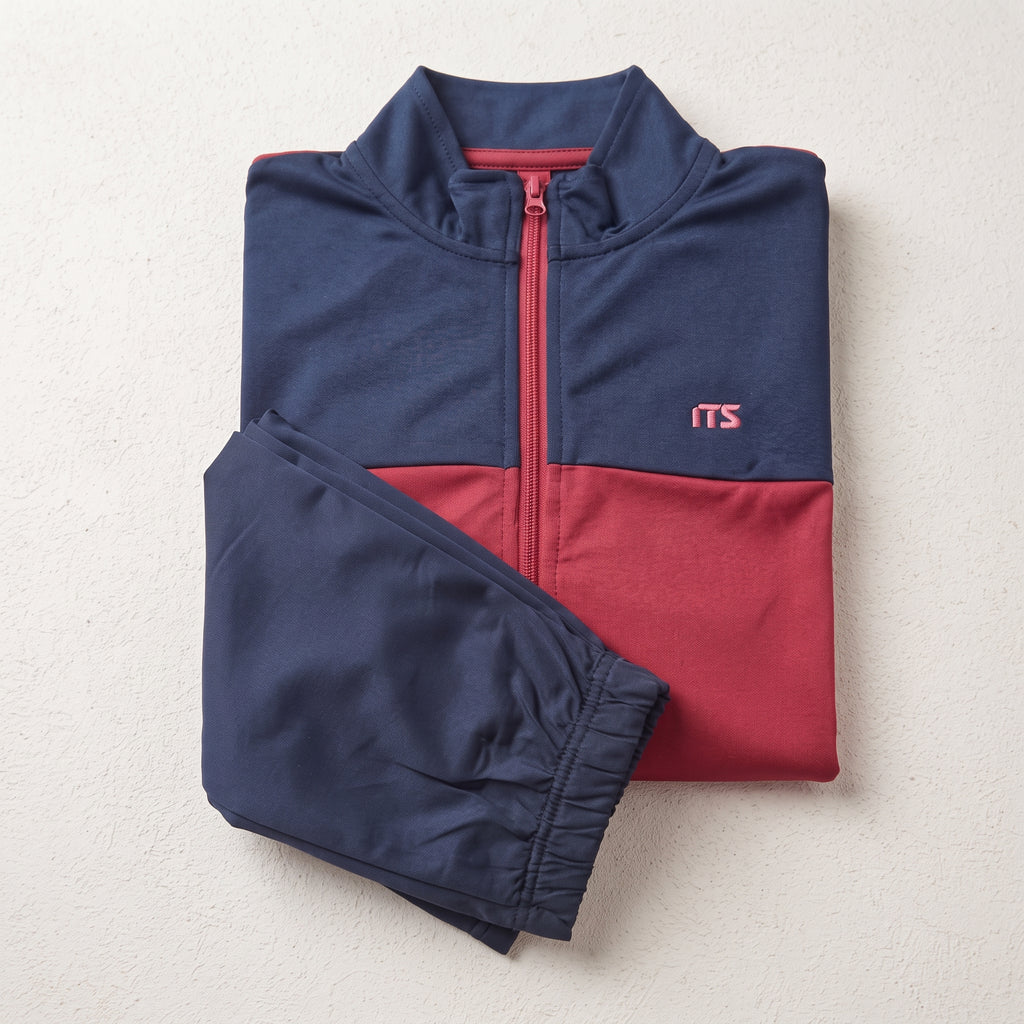 ITS | Girl's Colorblock Zip-Up Track Jacket and Trouser - Navy & Red