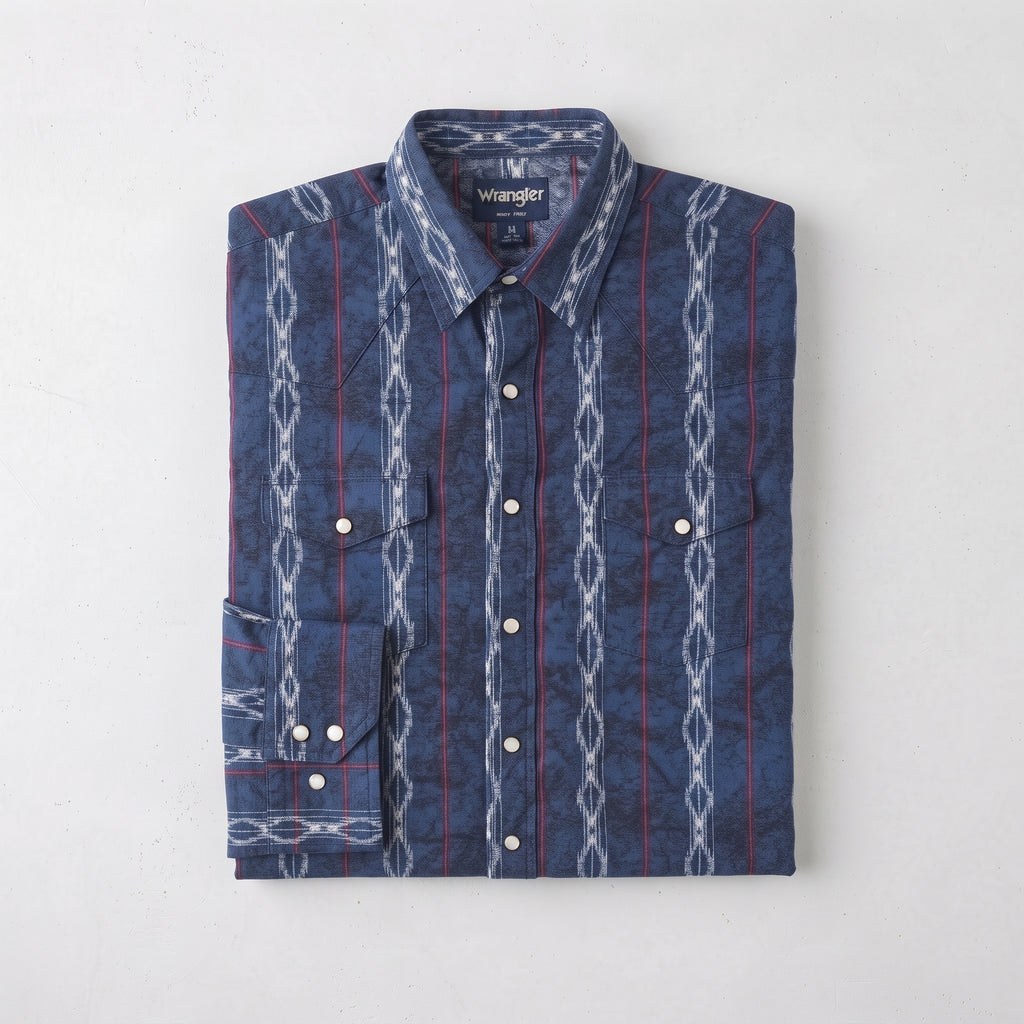 Wrangler Men's Retro Ikat Stripe Long Sleeve Western Snap Shirt