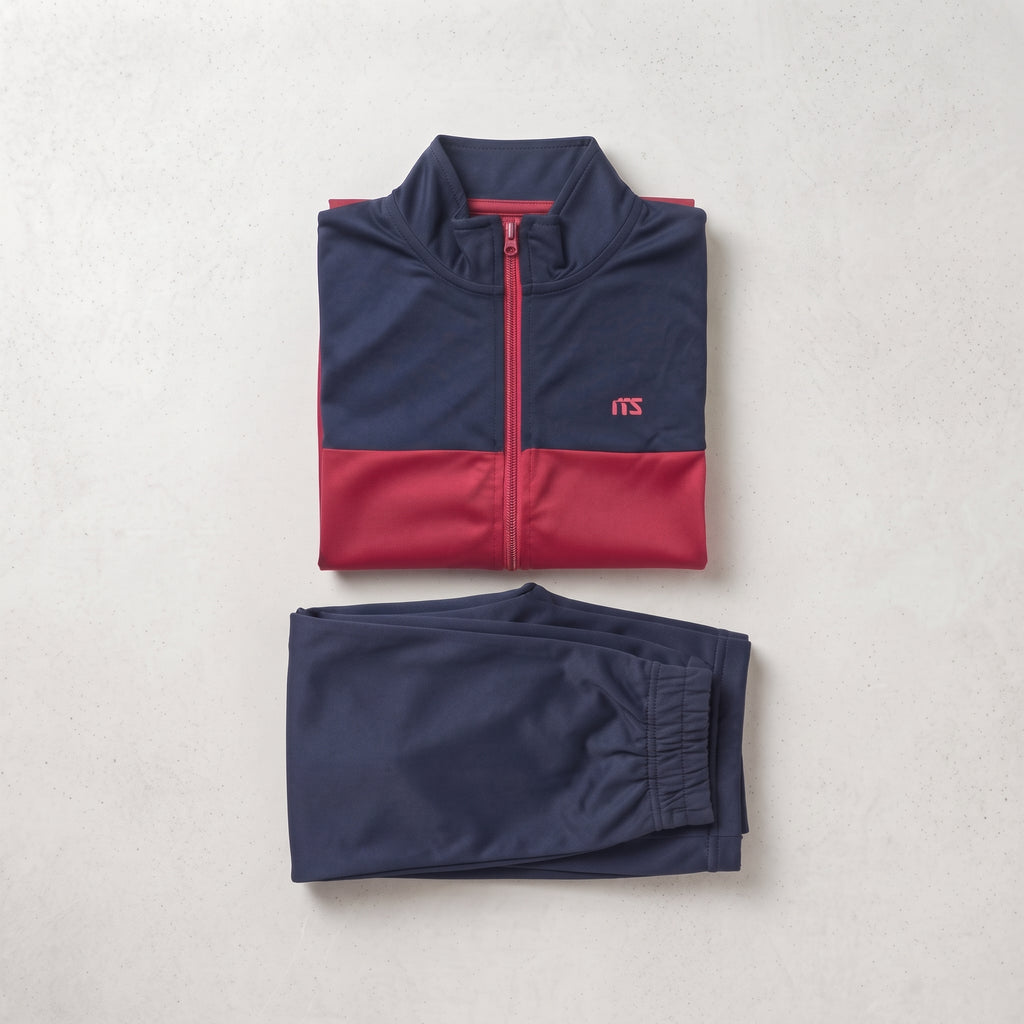 ITS | Girl's Colorblock Zip-Up Track Jacket and Trouser - Navy & Red