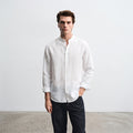Andrew Charles Men's Linen-Blend Mandarin Collar Long Sleeve Shirt
