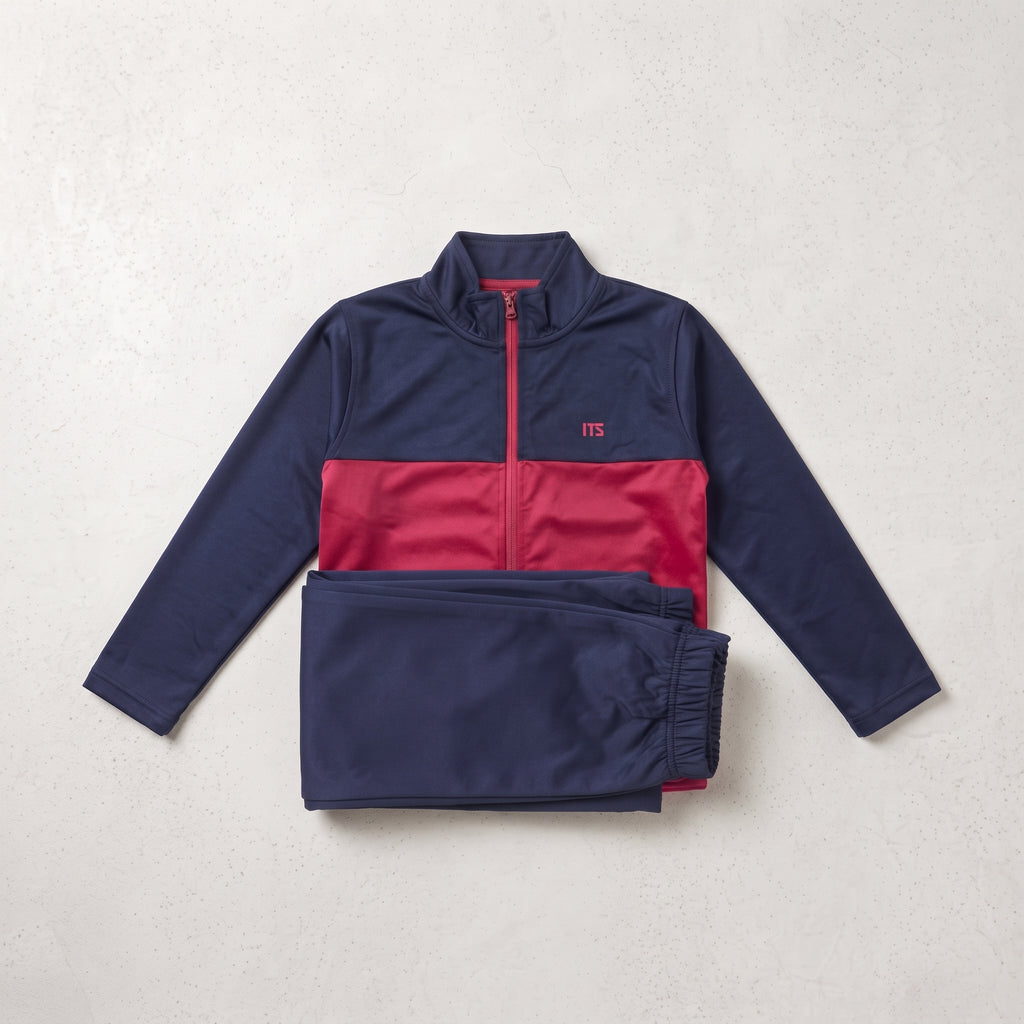 ITS | Girl's Colorblock Zip-Up Track Jacket and Trouser - Navy & Red