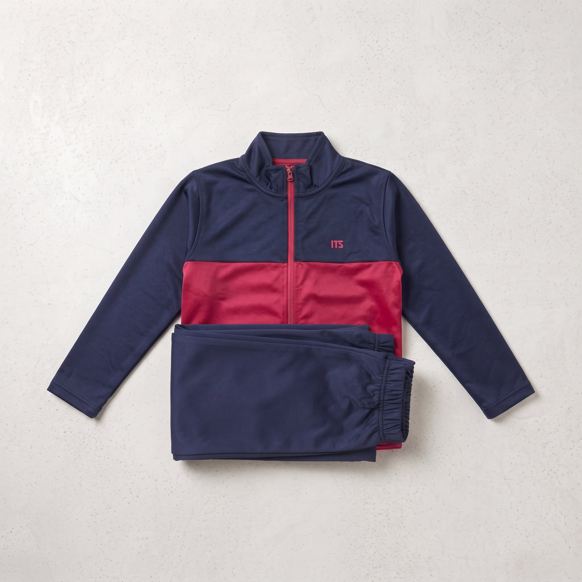 ITS | Girl's Colorblock Zip-Up Track Jacket and Trouser - Navy & Red