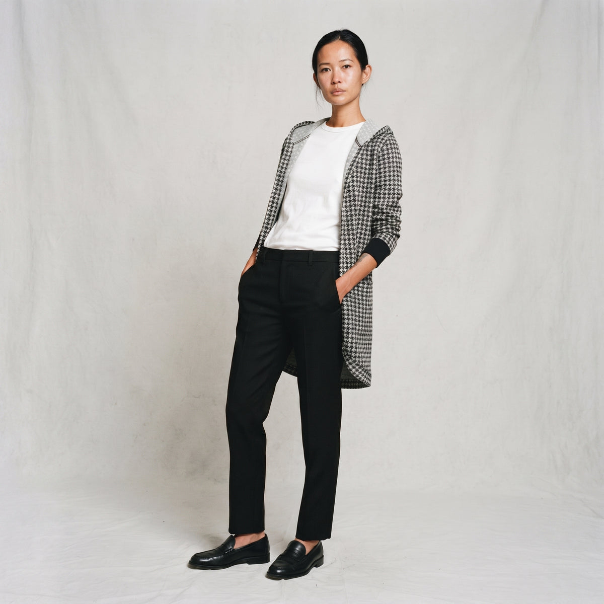 Fashion Zone | Houndstooth Hooded Cardigan