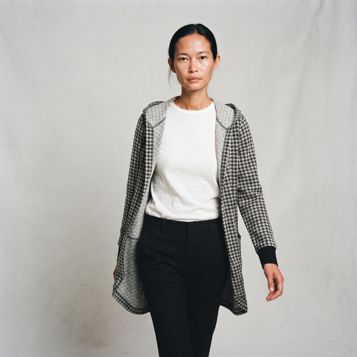 Fashion Zone | Houndstooth Hooded Cardigan