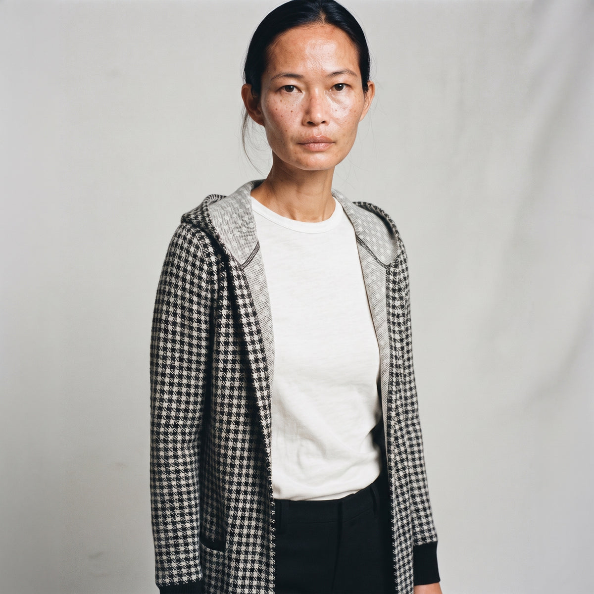 Fashion Zone | Houndstooth Hooded Cardigan