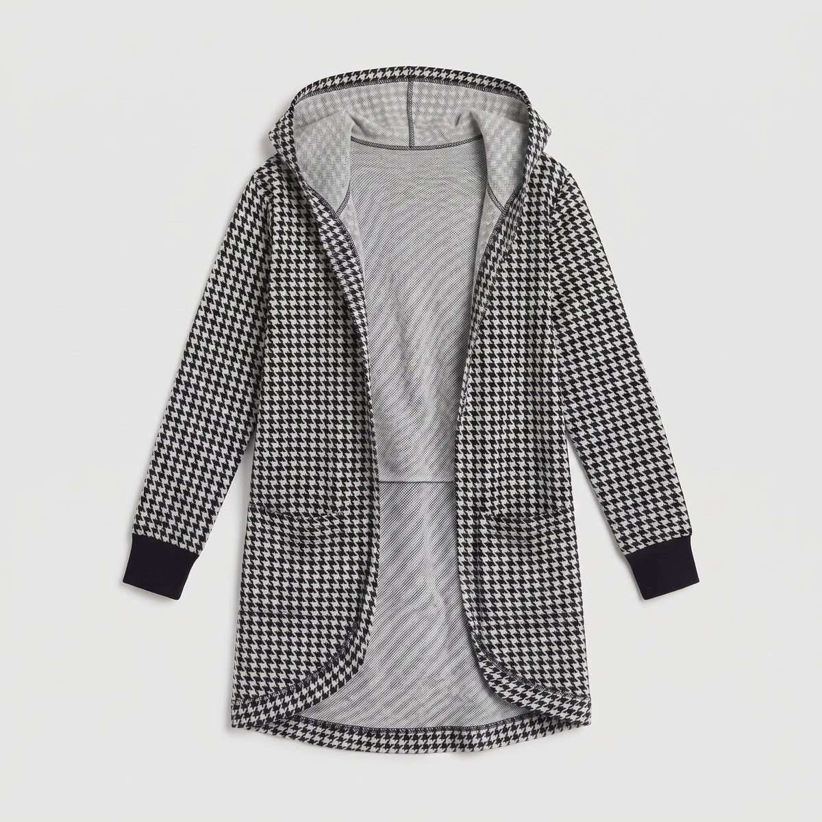 Fashion Zone | Houndstooth Hooded Cardigan
