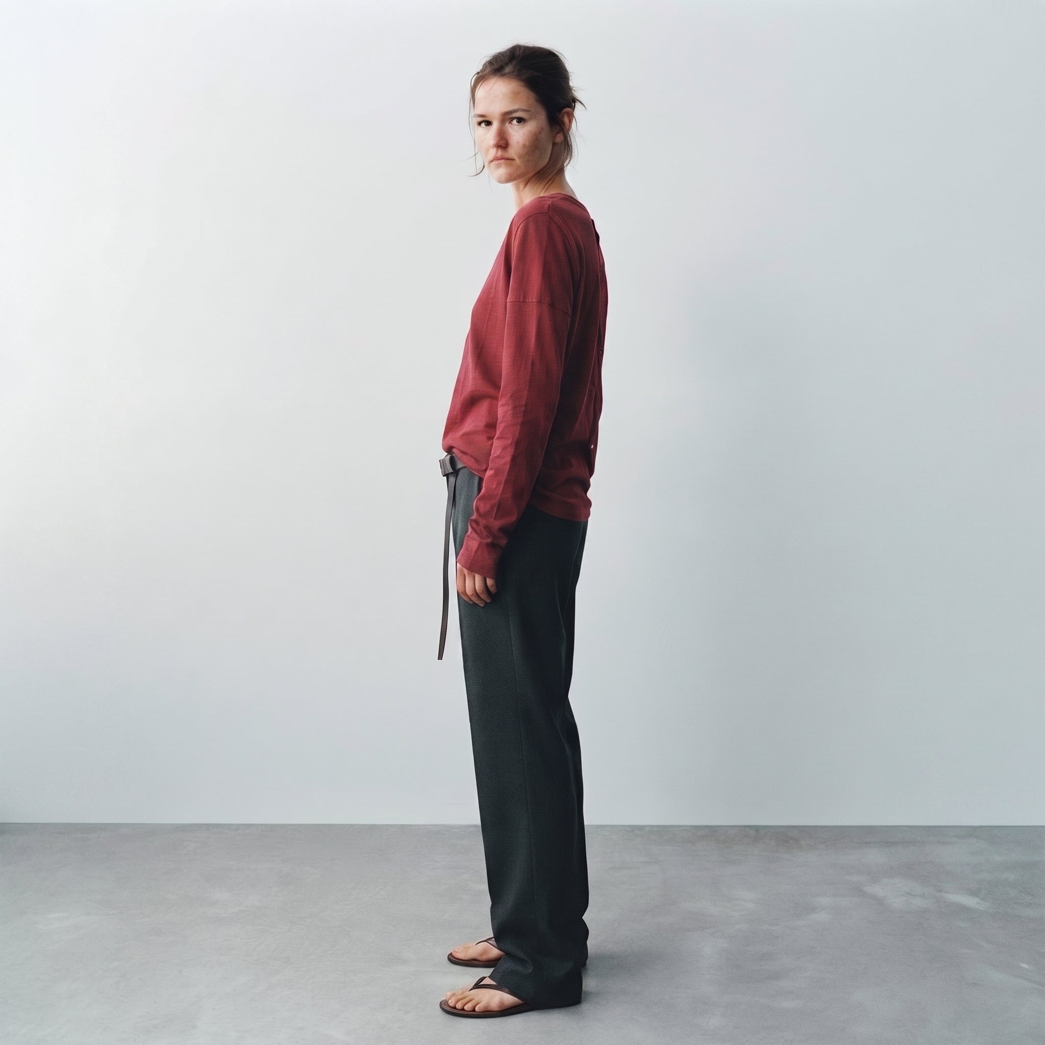 MLN | Split V-Neck Long Sleeve Top - Burgundy