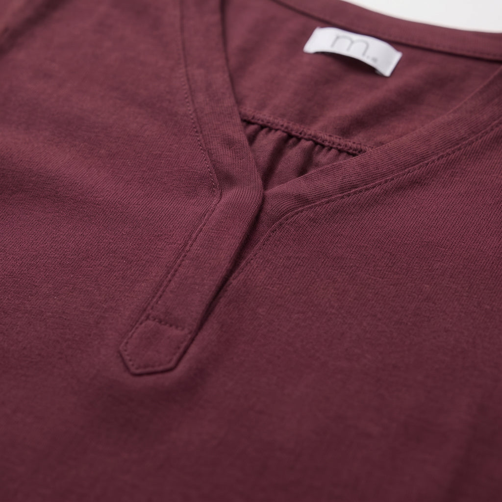 MLN | Split V-Neck Long Sleeve Top - Burgundy