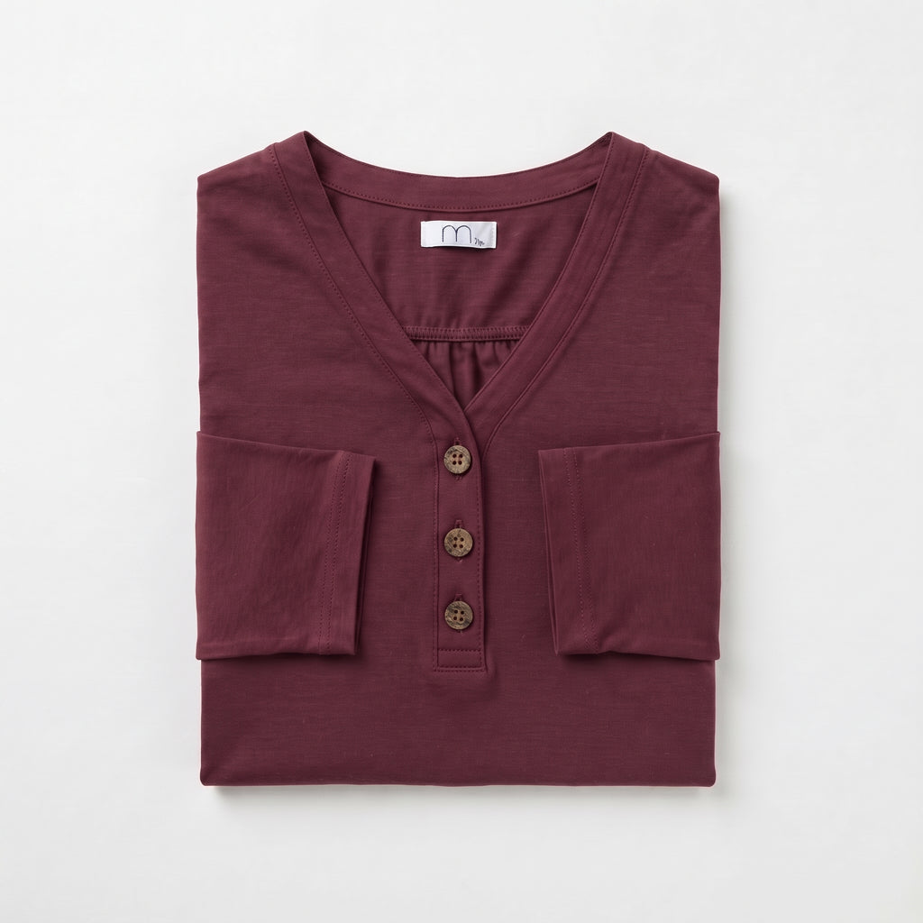 MLN | Slub Cotton Henley Long Sleeve Top