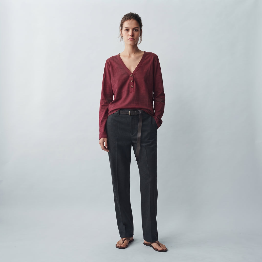 MLN | Slub Cotton Henley Long Sleeve Top