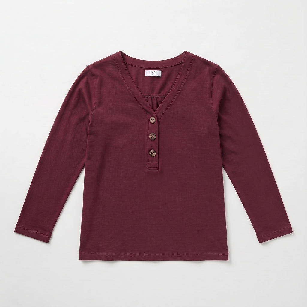 MLN | Slub Cotton Henley Long Sleeve Top