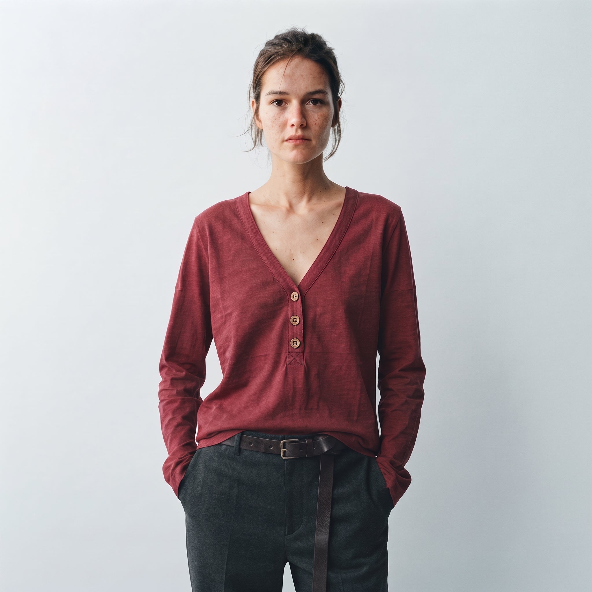 MLN | Slub Cotton Henley Long Sleeve Top